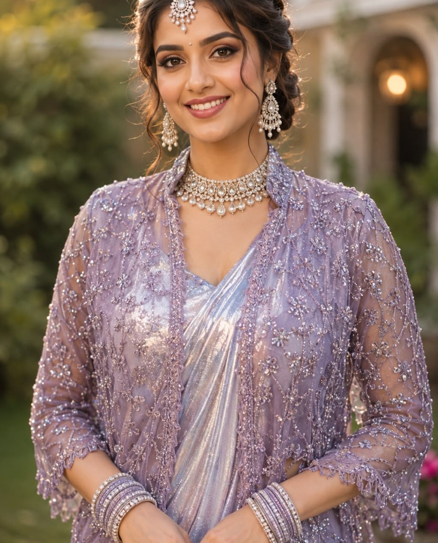 LAVENDER - Lavender Fancy Fabric Classic Saree with Embroidered Work